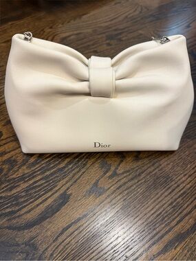 Dior White Bow Detail Lambskin Leather Shoulder Bag